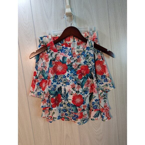 Show Me Your MuMu Tops - Show Me Your Mumu Crop Top Short Set Floral Tropical Print size Small Red